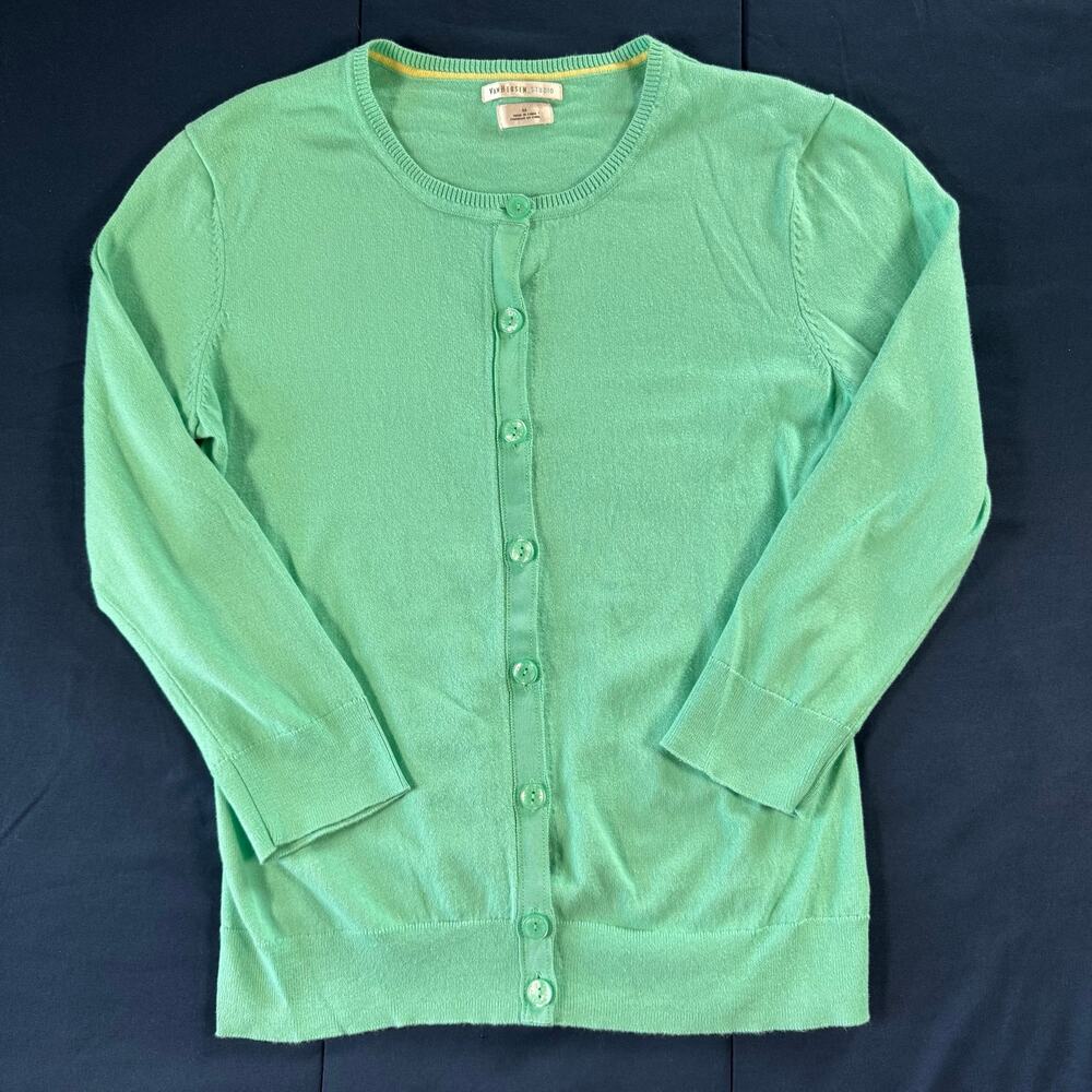 Van Heusen Studio Teal Blue Cotton Cardigan Sweater Medium Button Front